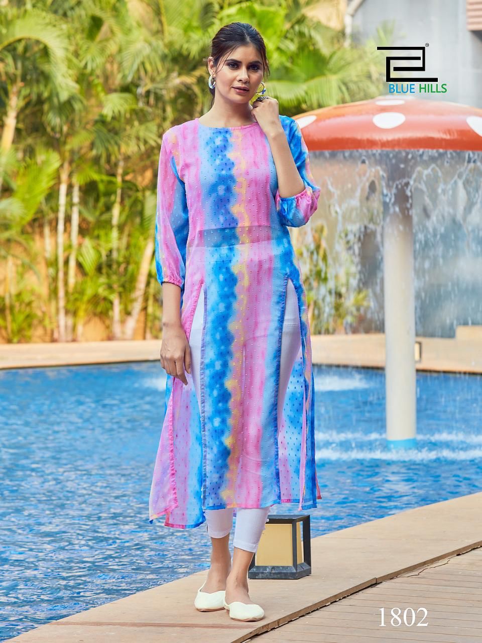 Blue Hills Slit Printed Regular Wear Georgette Designer Kurti Collection